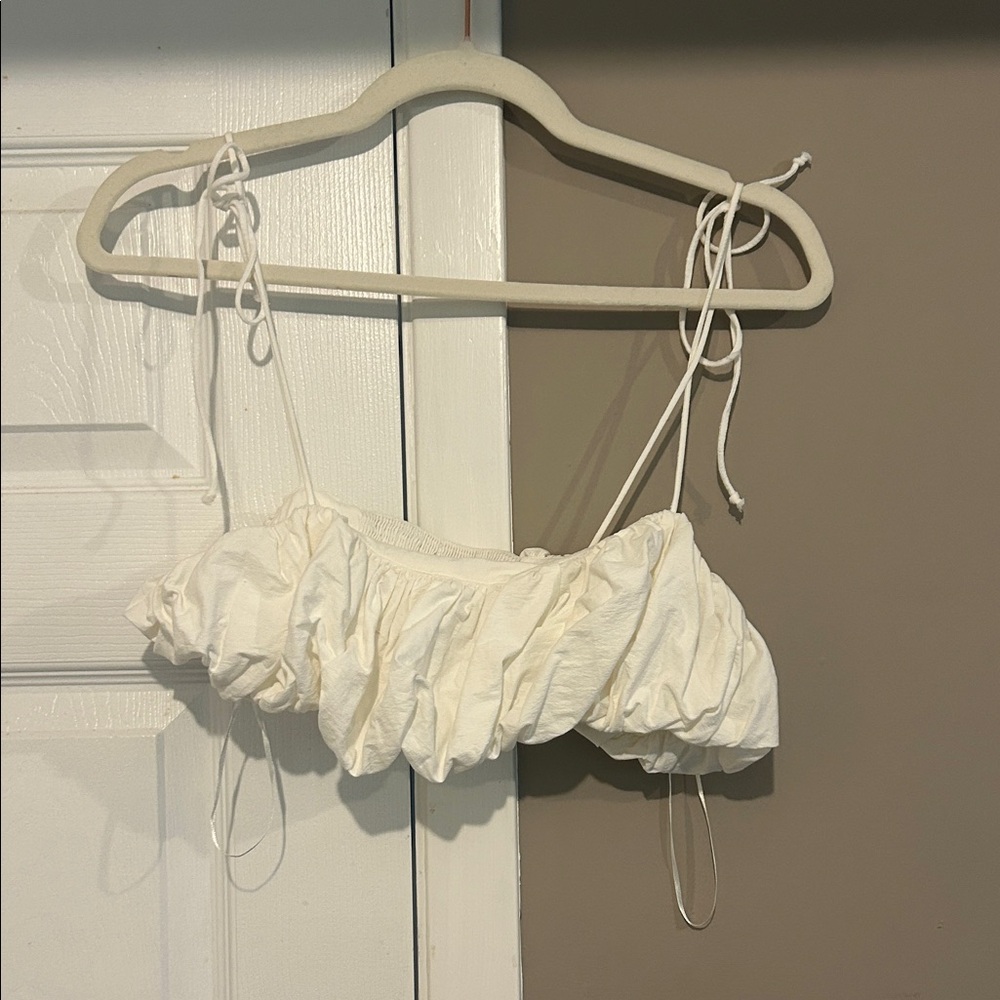 Zara Poplin Balloon Top | White